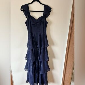Francesca's Collections Midnight Blue Ruffle Floor Length Evening Dress
